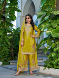Anaita Mustard Chinon Stitched Plazzo Suit With Dhaga & Sequence Work