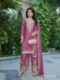 Anaita Magenta Chinon Stitched Plazzo Suit With Dhaga & Sequence Work