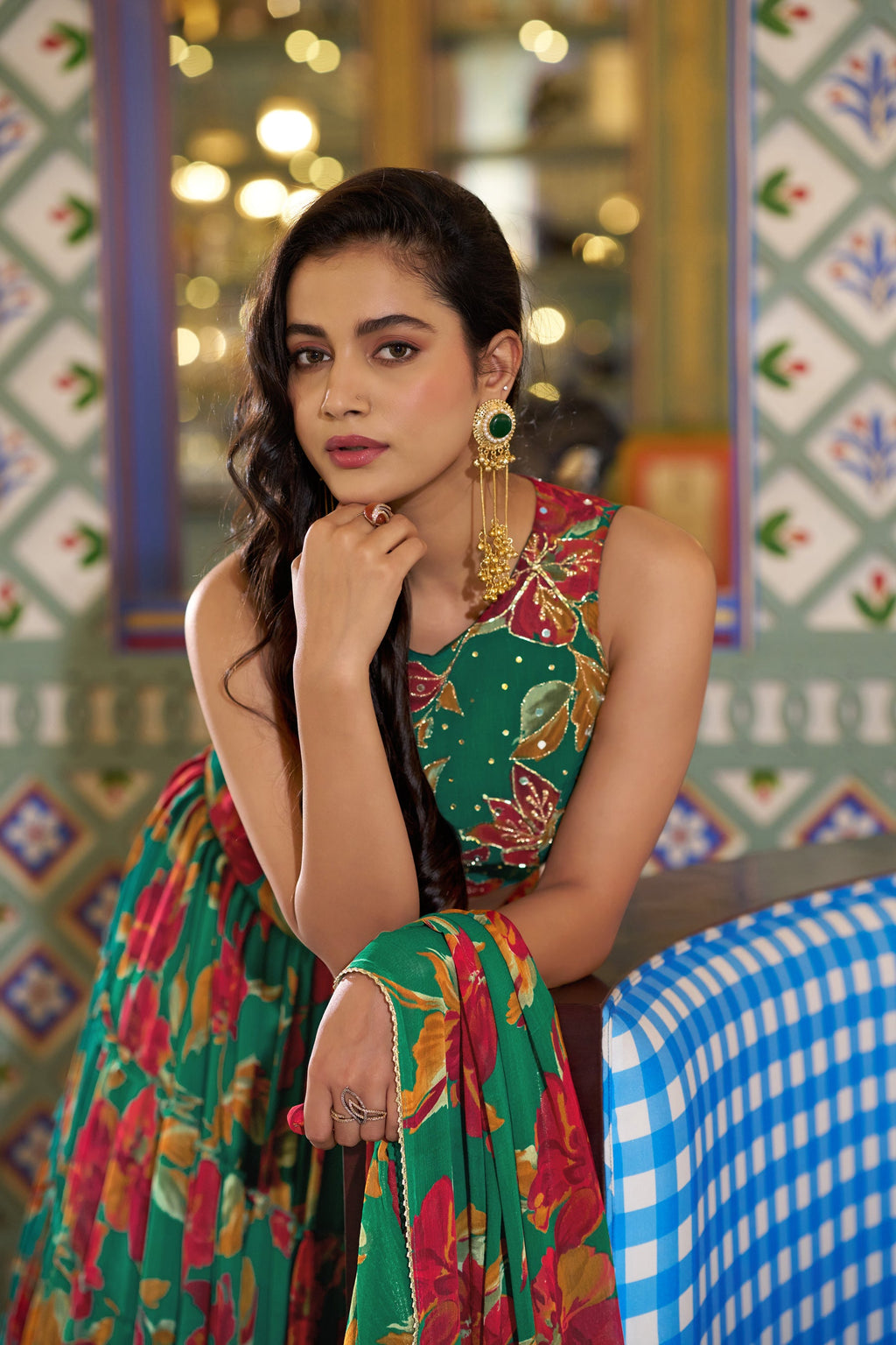 Lorenvalley Fashion Multicolor Marble Floral Printed Lehenga Choli With Dupatta
