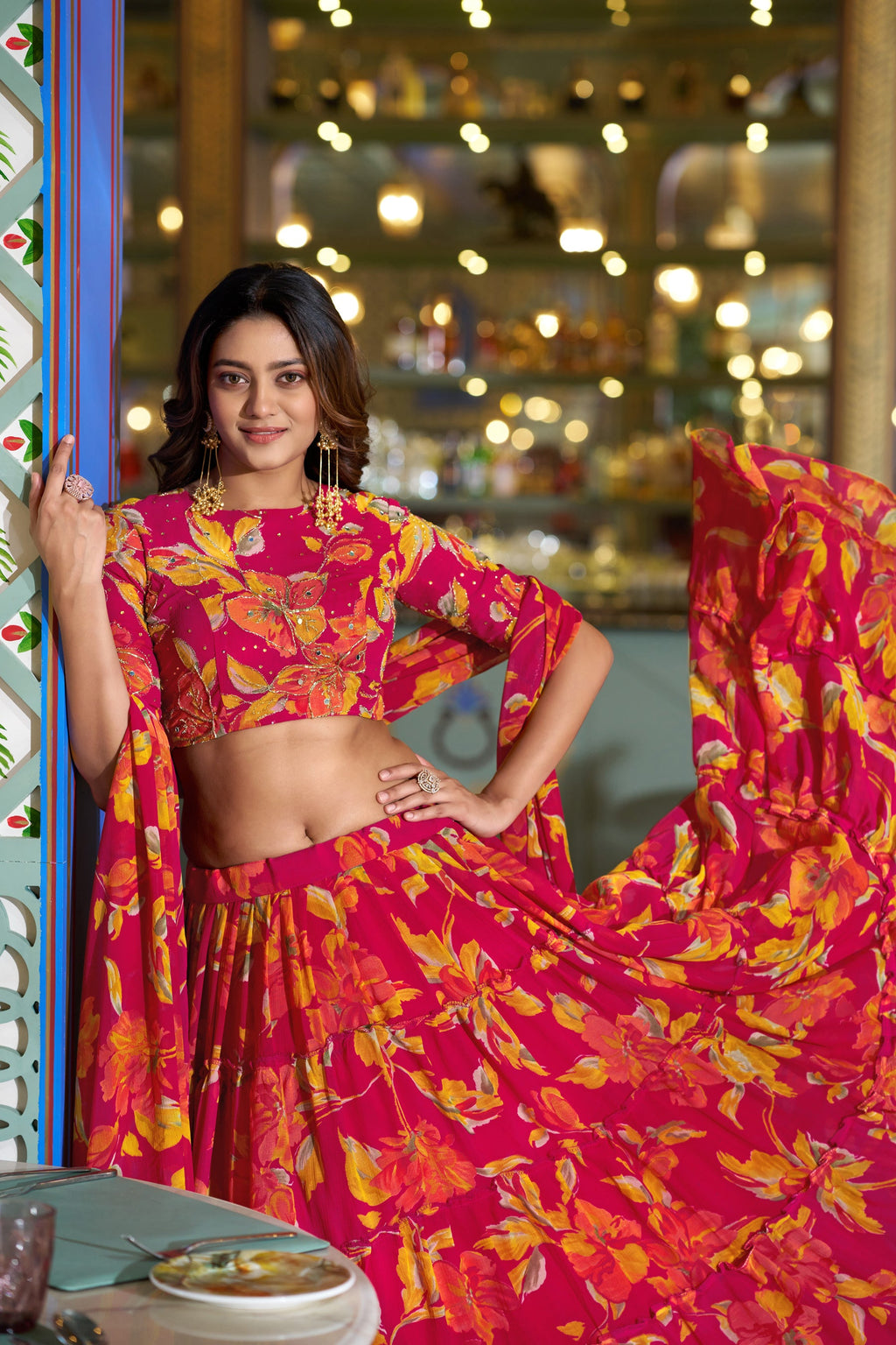 Lorenvalley Fashion Multicolor Marble Floral Printed Lehenga Choli With Dupatta