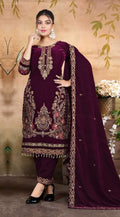 Anaita Maroon Velvet Suit With Embroidery & Zarkan Work