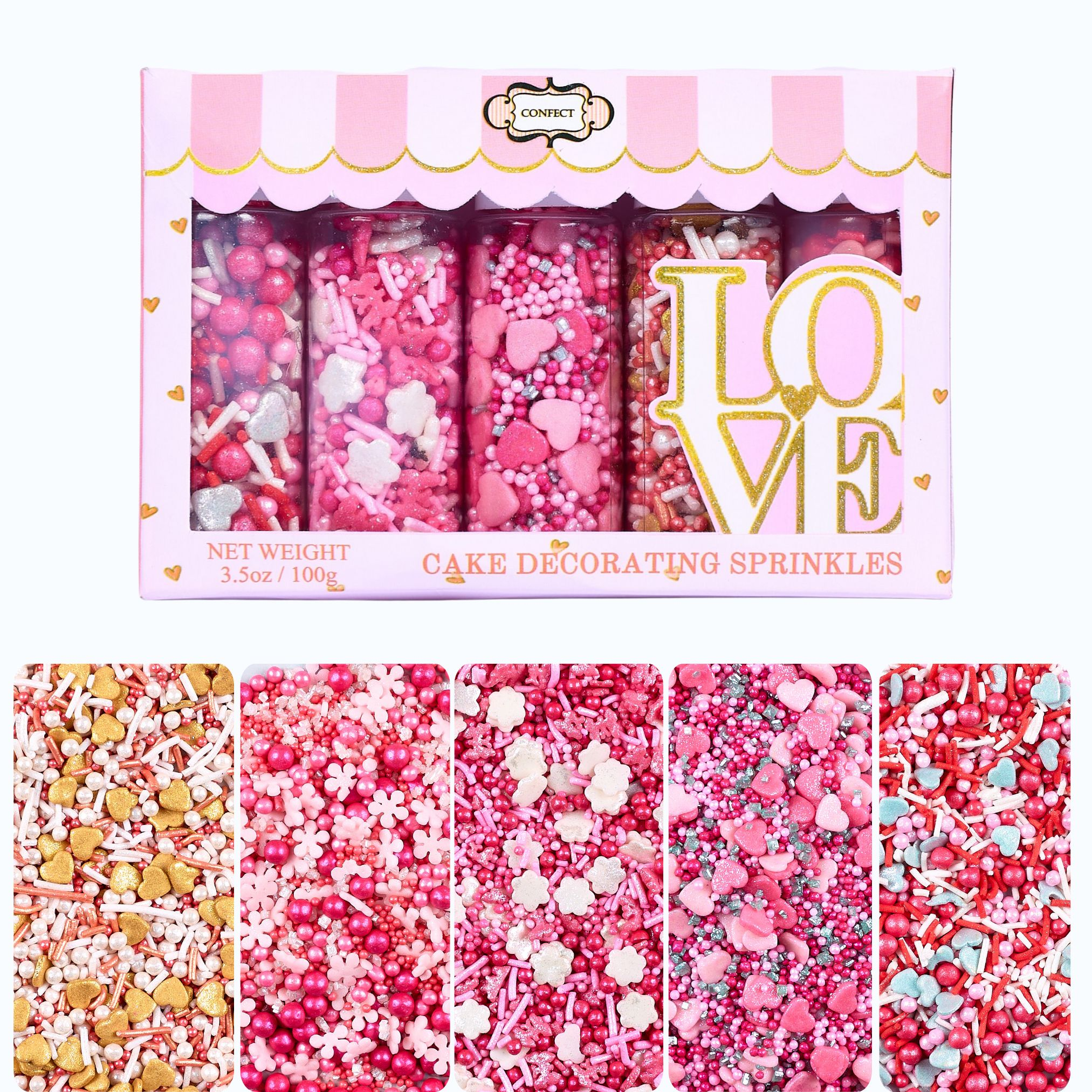 Confect Valentine Sprinkles | 11 Edible Decoration for Baking & Dessert