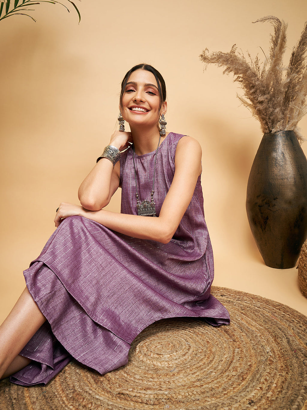 InWeave Women's Mauve Lurex Short Pallazo Kurta Set