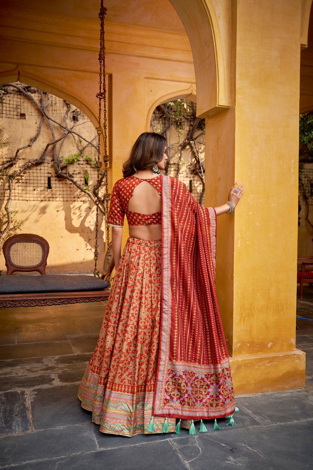 Lorenvalley Fashion Orange Tussar Silk Iconic Sparkle With Lace Border Lehenga Choli with Dupatta