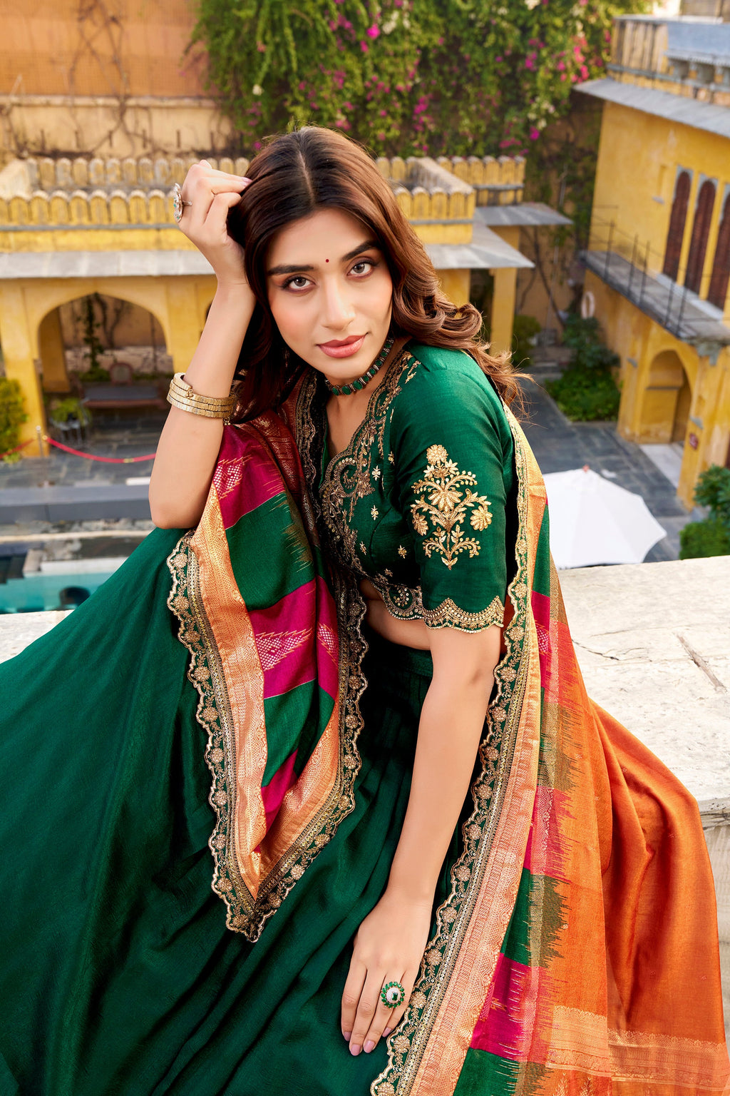 Lorenvalley Fashion Green Vichitra Silk Sequins and Thread Embroidery Work Lehenga Choli with Dupatta