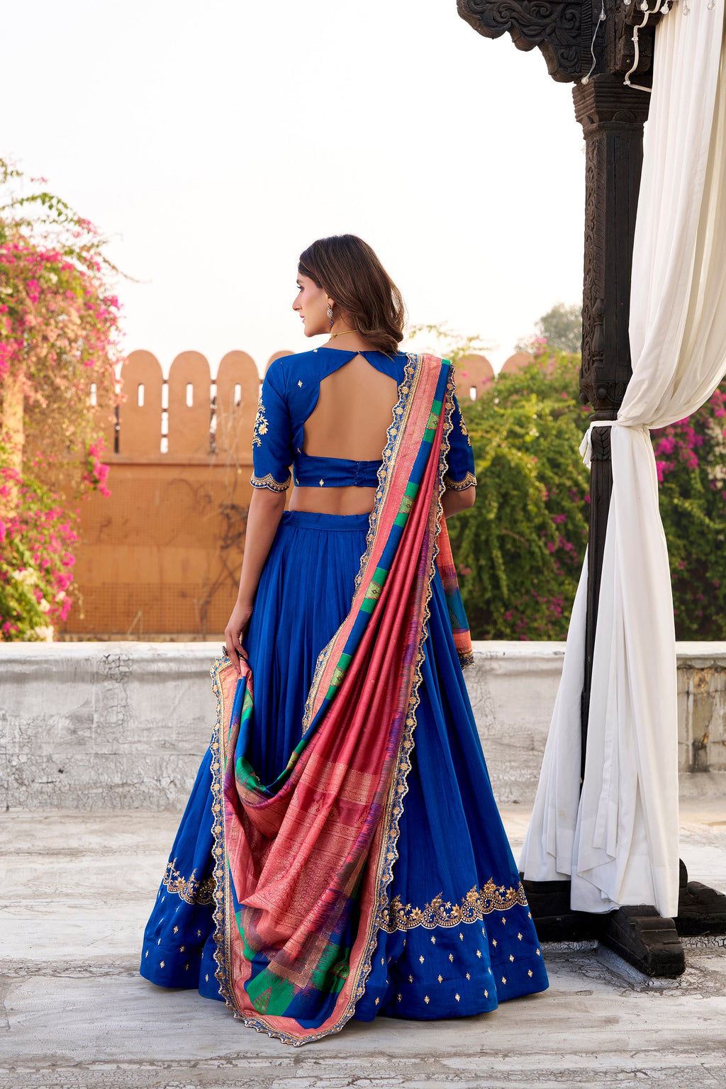 Lorenvalley Fashion Royal Blue Vichitra Silk Sequins and Thread Embroidery Work Lehenga Choli with Dupatta