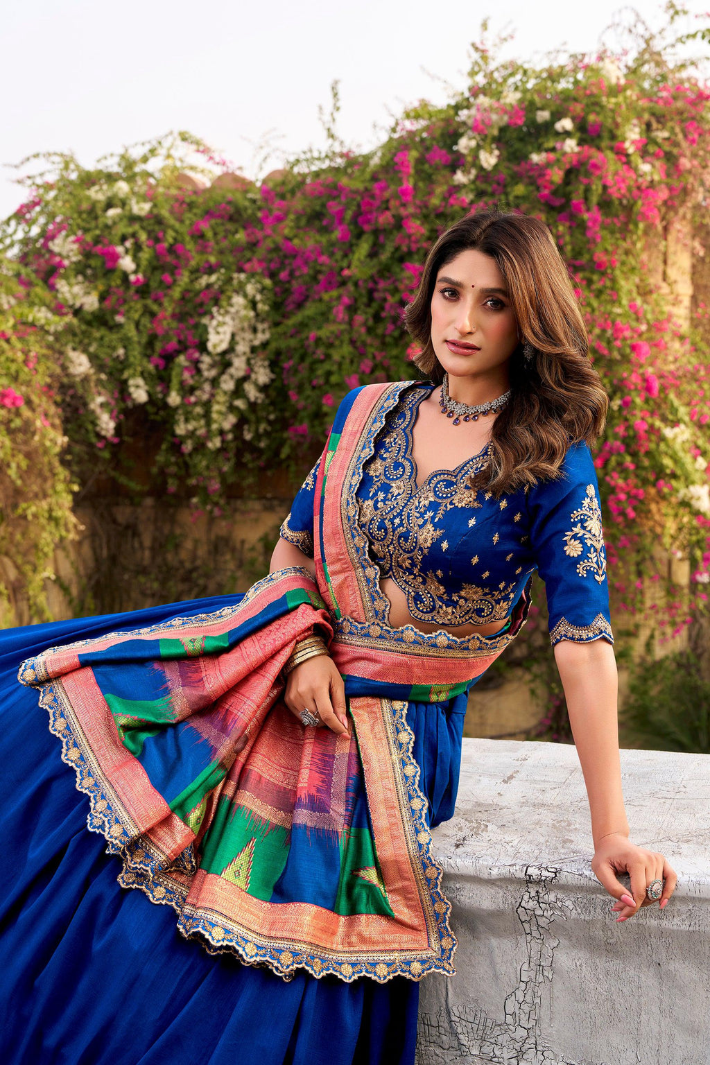 Lorenvalley Fashion Royal Blue Vichitra Silk Sequins and Thread Embroidery Work Lehenga Choli with Dupatta
