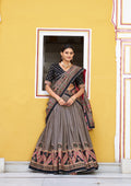 Lorenvalley Fashion Black Tasar Silk Printed And Iconic Sparkle with Lace Border Lehenga Choli with Dupatta