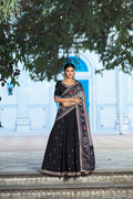 Lorenvalley Fashion Black Vichitra Silk Sequins and Thread Embroidery Work Lehenga Choli with Dupatta