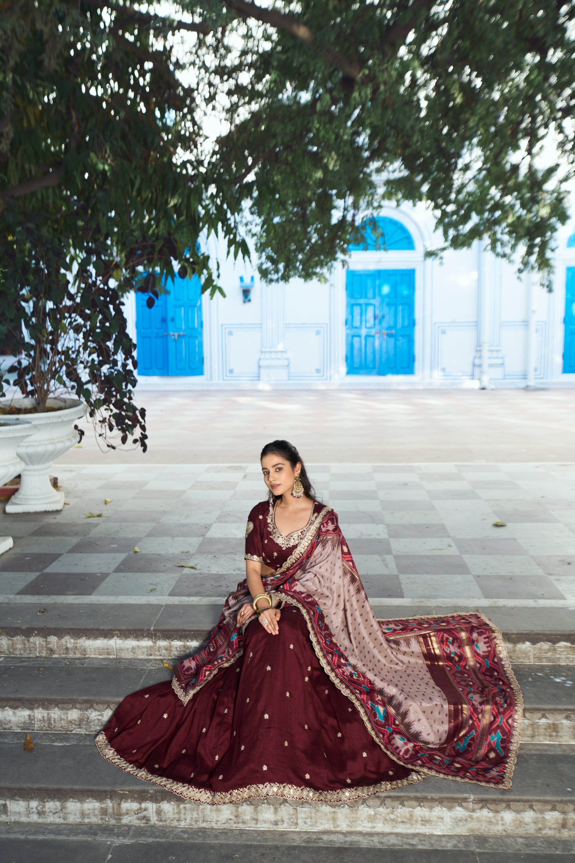 Lorenvalley Fashion Maroon Vichitra Silk Sequins and Thread Embroidery Work Lehenga Choli with Dupatta