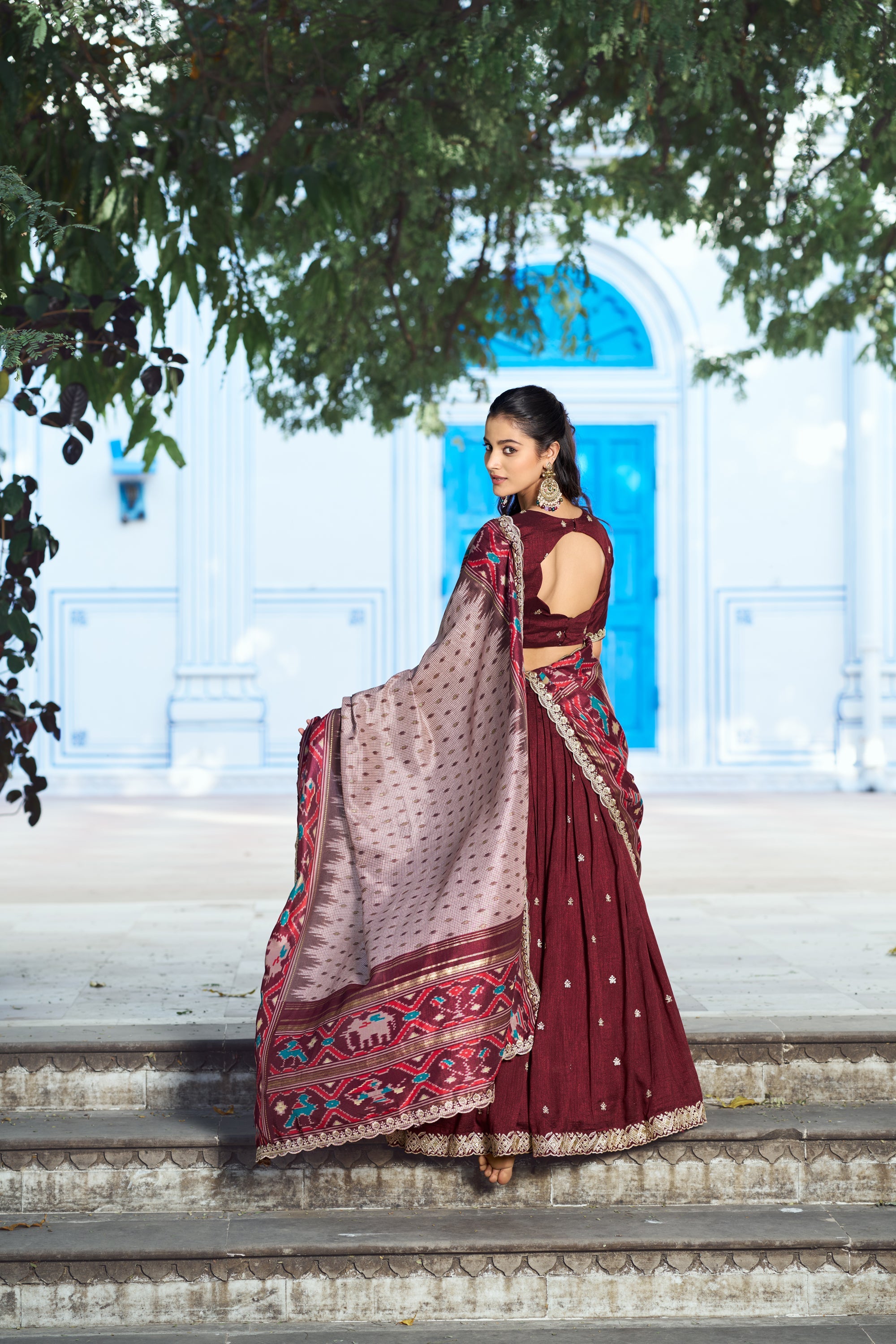 Lorenvalley Fashion Maroon Vichitra Silk Sequins and Thread Embroidery Work Lehenga Choli with Dupatta