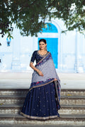 Lorenvalley Fashion Navyblue Vichitra Silk Sequins and Thread Embroidery Work Lehenga Choli with Dupatta