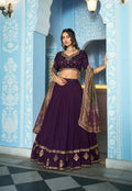 Lorenvalley Fashion Purple Vichitra Silk Sequins and Thread Embroidery Work Lehenga Choli with Dupatta