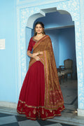 Lorenvalley Fashion Maroon Vichitra Silk Sequins and Thread Embroidery Work Lehenga Choli with Dupatta