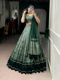 Lorenvalley Fashion Green Tasar Silk Kalamkari Print With Lace Border Lehenga Choli with Dupatta
