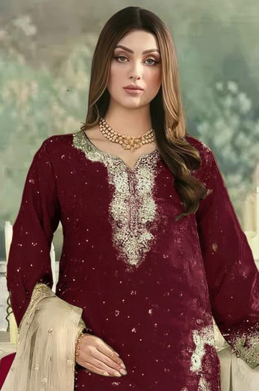 Anaita Maroon Jimmy Choo Suit With Embroidery & Sequence Work