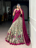 Lorenvalley Fashion Multicolor Tasar Silk Kalamkari Print with Lace Border Lehenga Choli with Dupatta