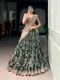 Lorenvalley Fashion Multicolor Tasar Silk Kalamkari Print with Lace Border Lehenga Choli with Dupatta