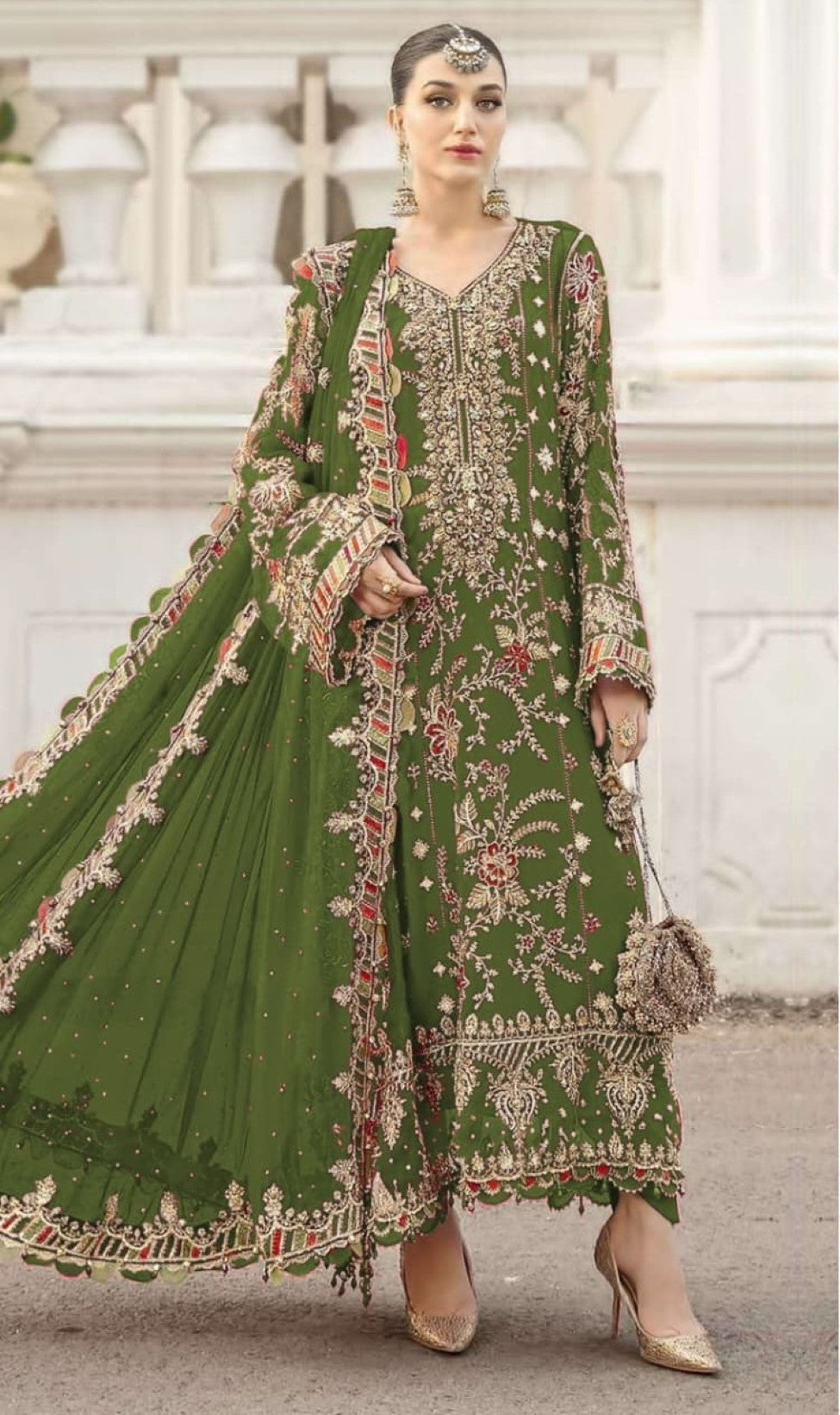 Anaita Mehendi Silk Suit With Embroidery & Sequence Work