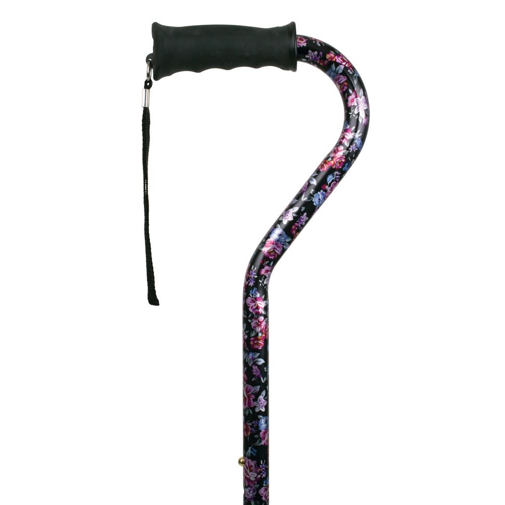 Carex® Ergo Offset Walking Cane – Black Flower Design
