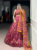 Lorenvalley Fashion Pink Tasar Silk Gilded Motif Foil Printed Lehenga Choli with Dupatta