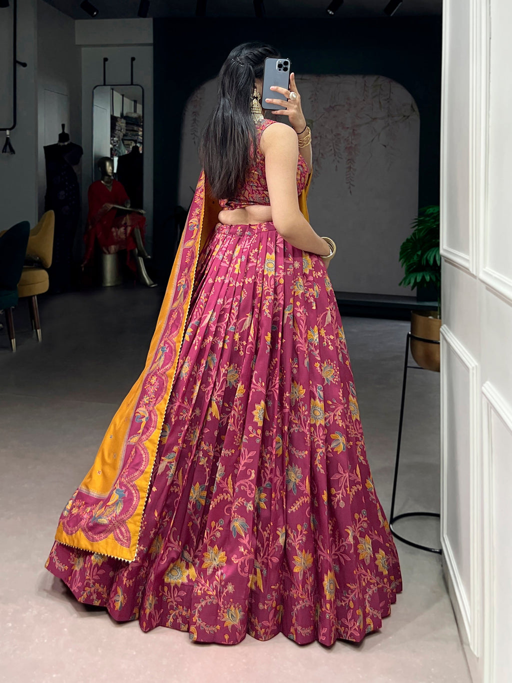Lorenvalley Fashion Pink Tasar Silk Gilded Motif Foil Printed Lehenga Choli with Dupatta