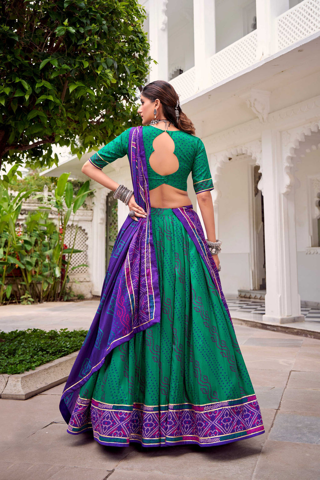 Evanik Green Tassa Silk With Bandhej Print Lehenga Choli