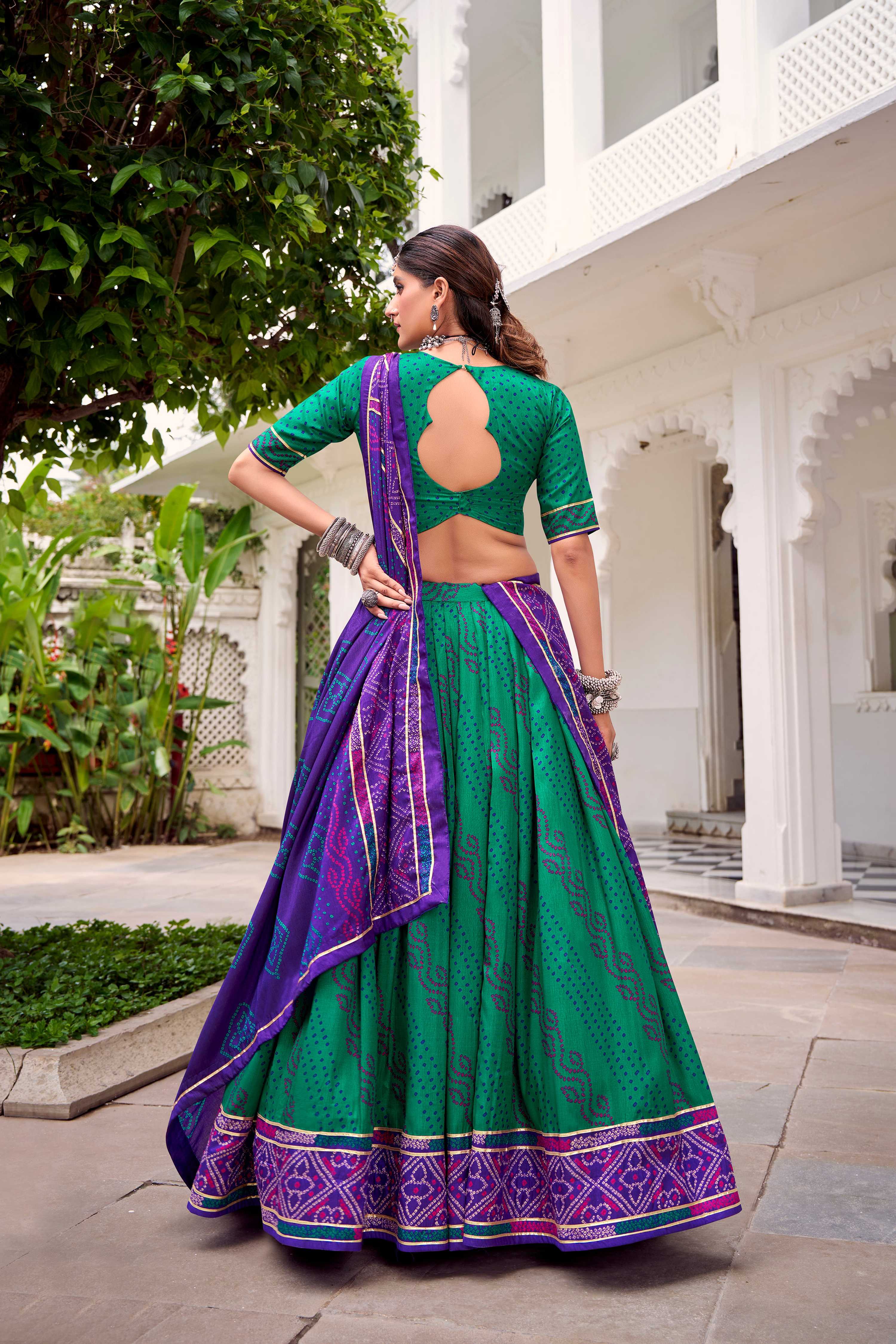 Evanik Green Tassa Silk With Bandhej Print Lehenga Choli