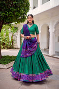 Evanik Green Tassa Silk With Bandhej Print Lehenga Choli