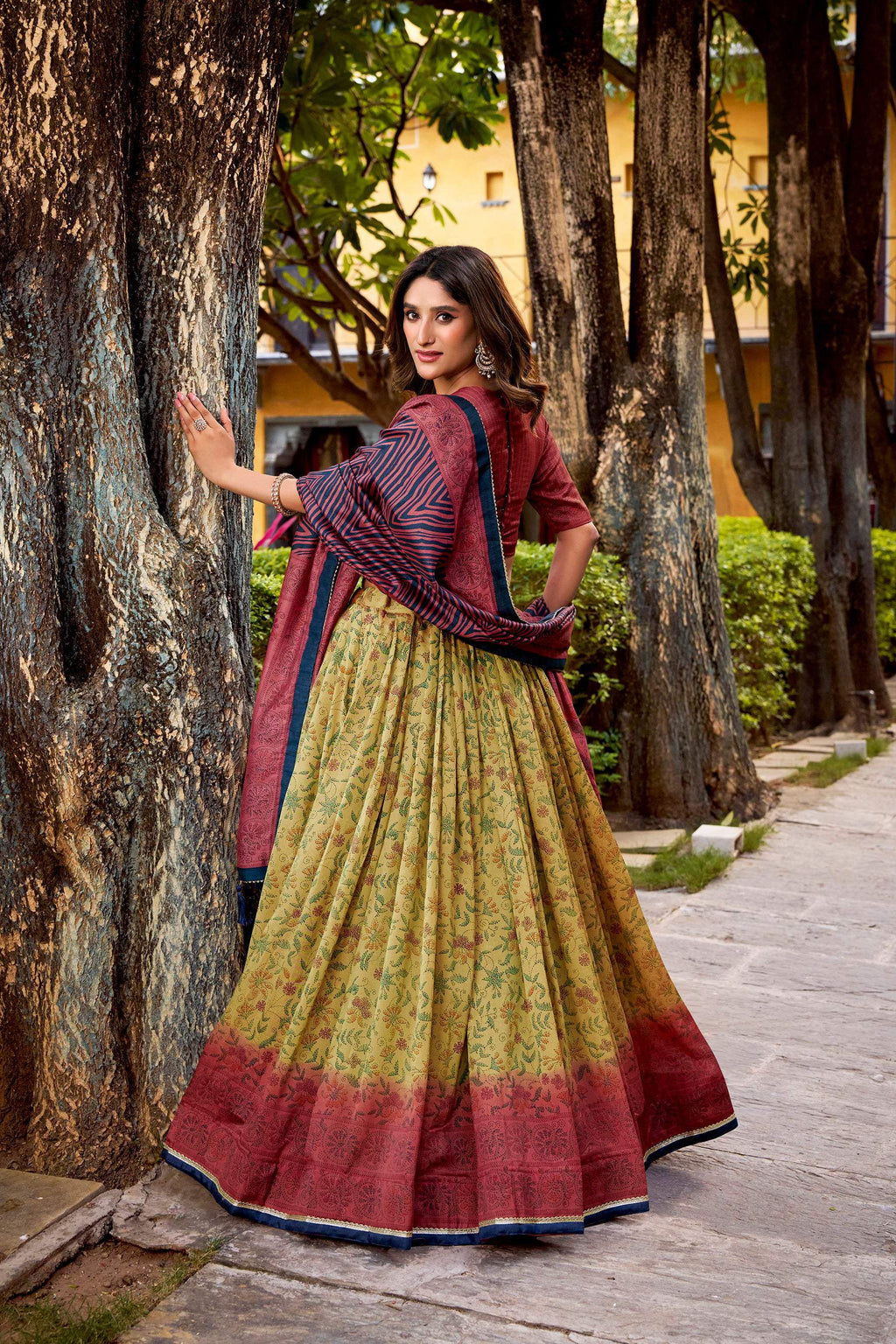 Lorenvalley Fashion Multicolor Vichitra Silk Printed Lehenga Choli with Dupatta