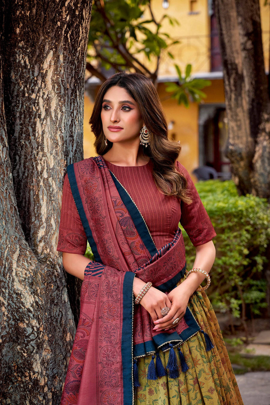 Lorenvalley Fashion Multicolor Vichitra Silk Printed Lehenga Choli with Dupatta