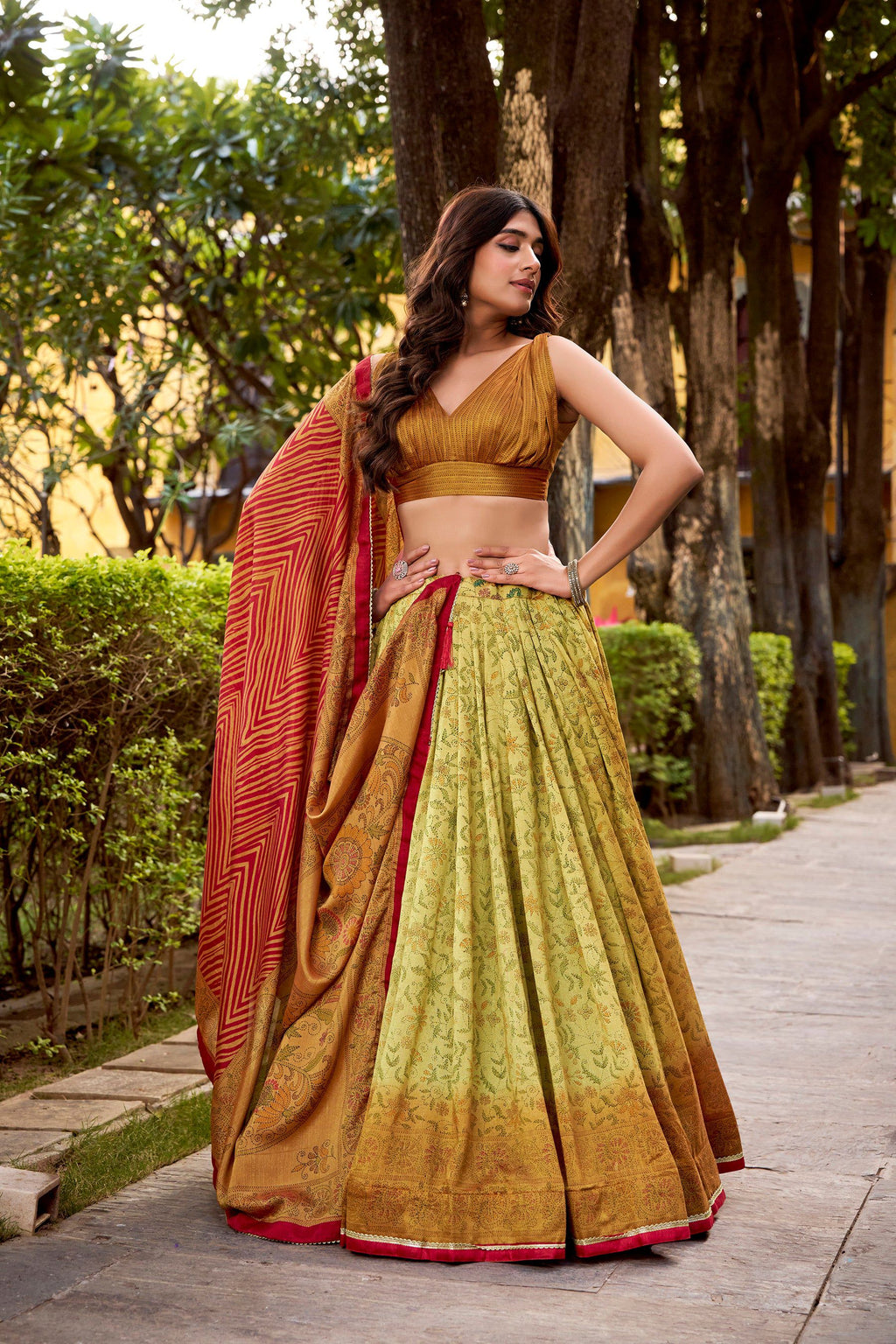 Lorenvalley Fashion Multicolor Vichitra Silk Printed Lehenga Choli with Dupatta