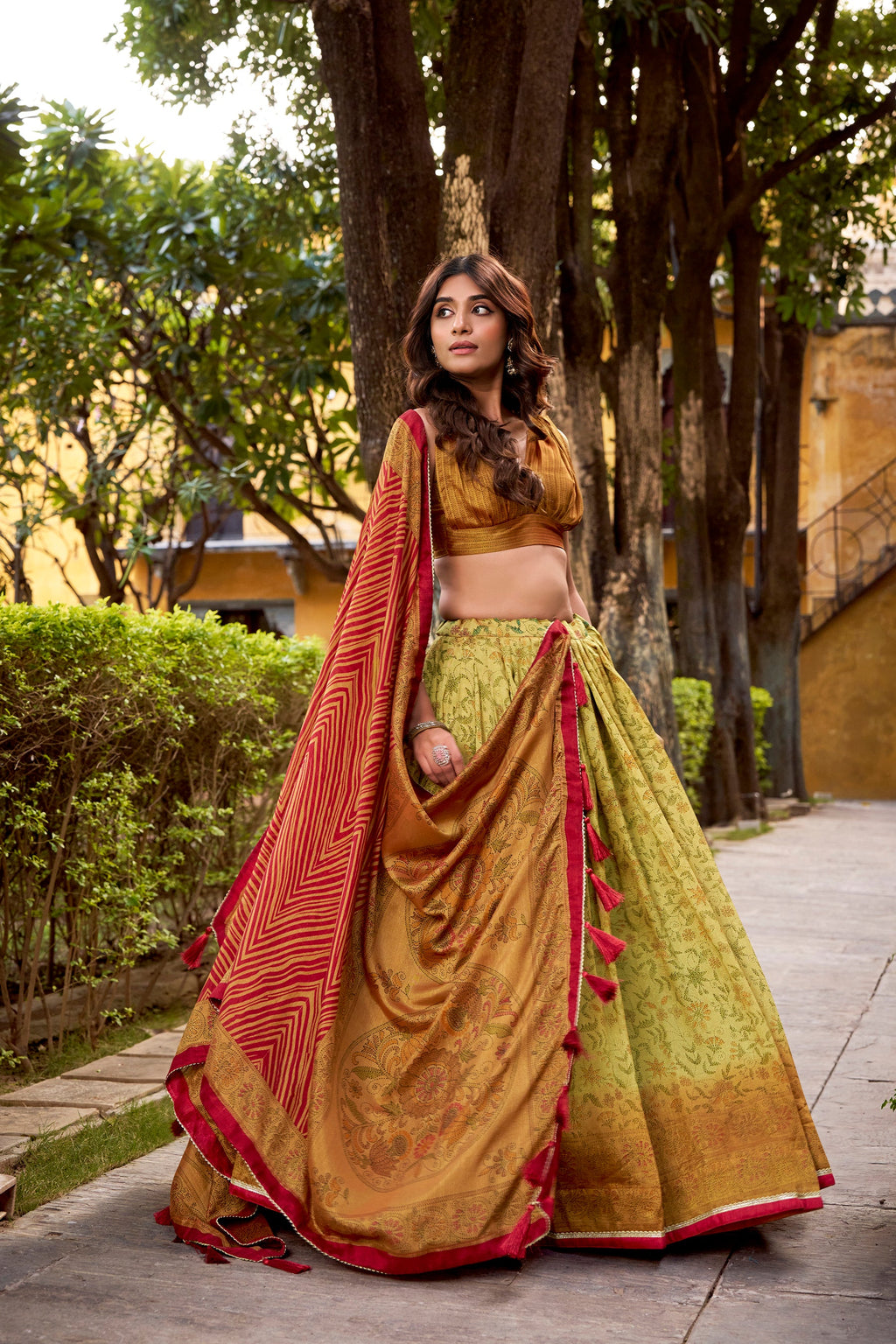 Lorenvalley Fashion Multicolor Vichitra Silk Printed Lehenga Choli with Dupatta