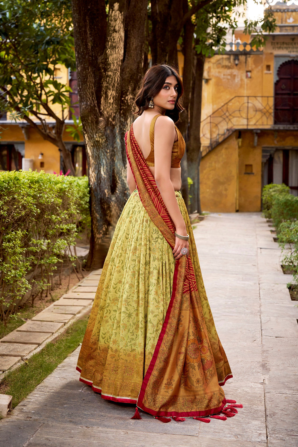 Lorenvalley Fashion Multicolor Vichitra Silk Printed Lehenga Choli with Dupatta
