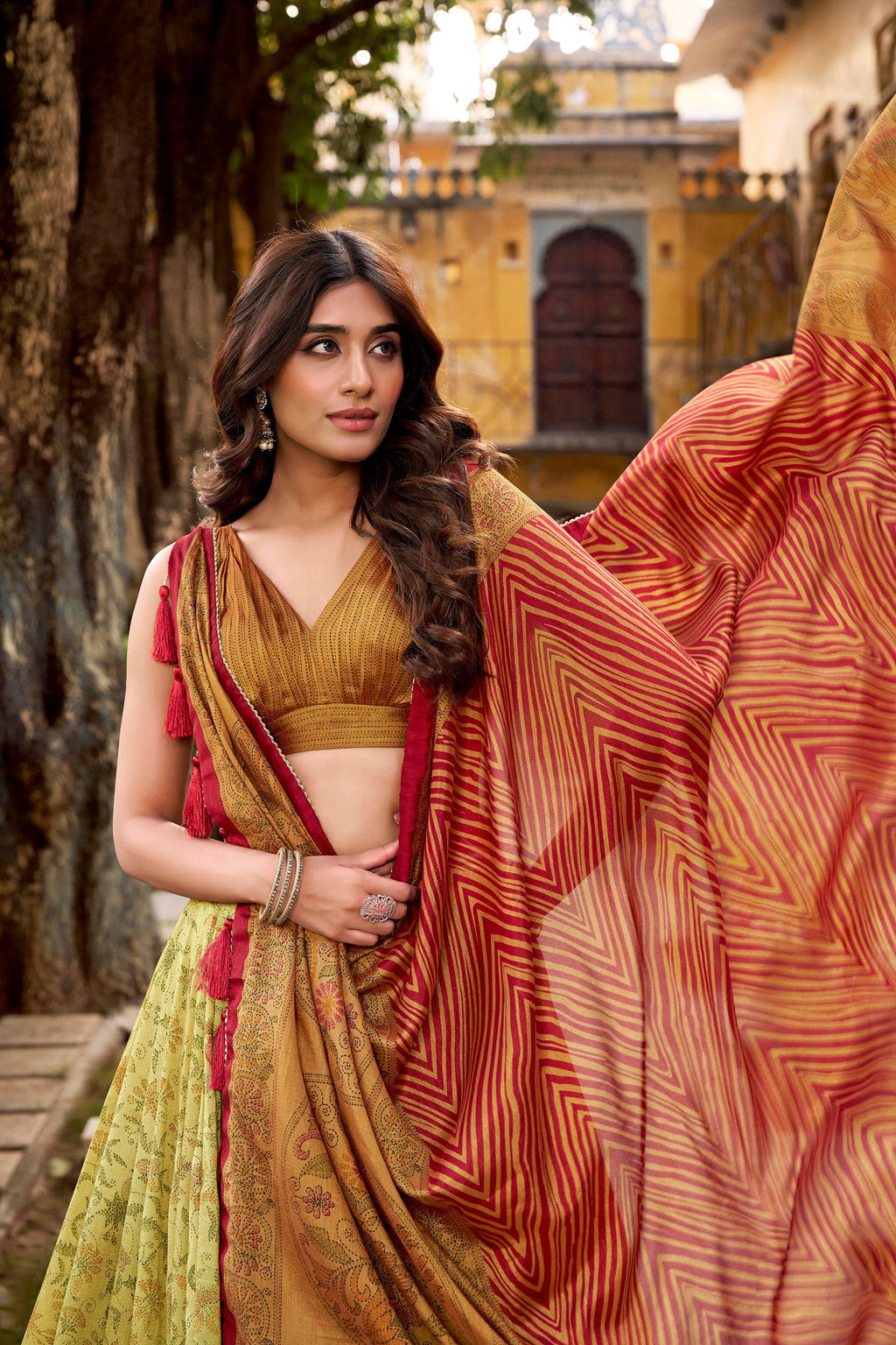 Lorenvalley Fashion Multicolor Vichitra Silk Printed Lehenga Choli with Dupatta