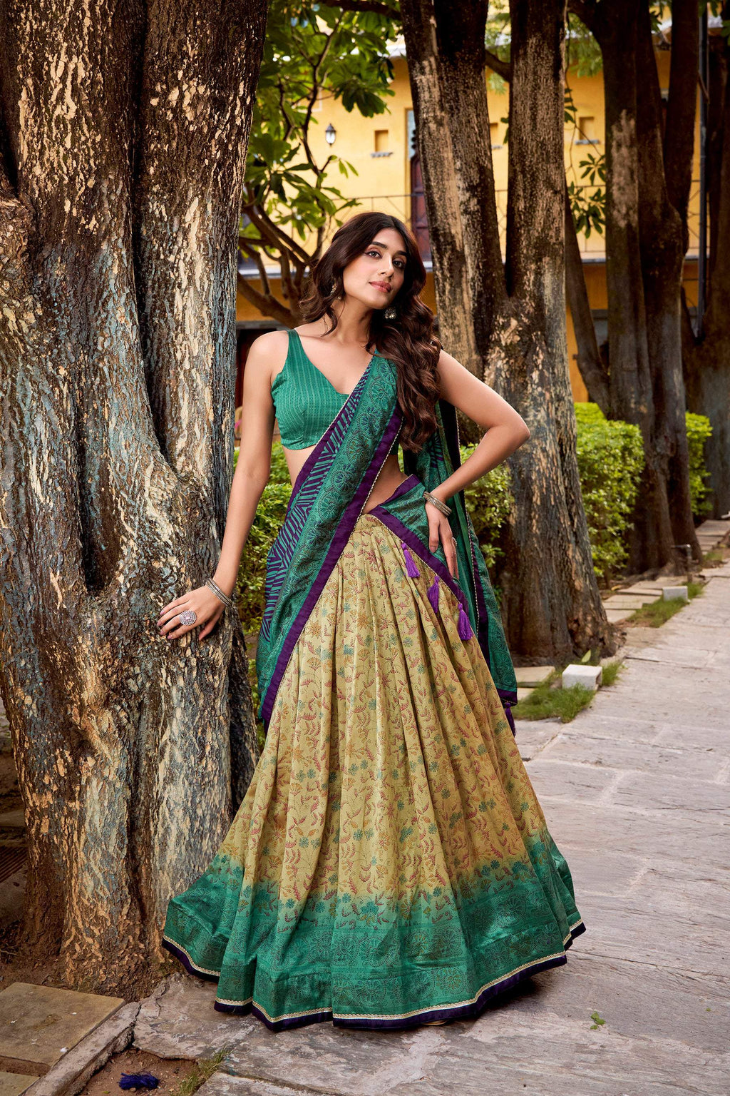 Lorenvalley Fashion Multicolor Vichitra Silk Printed Lehenga Choli with Dupatta