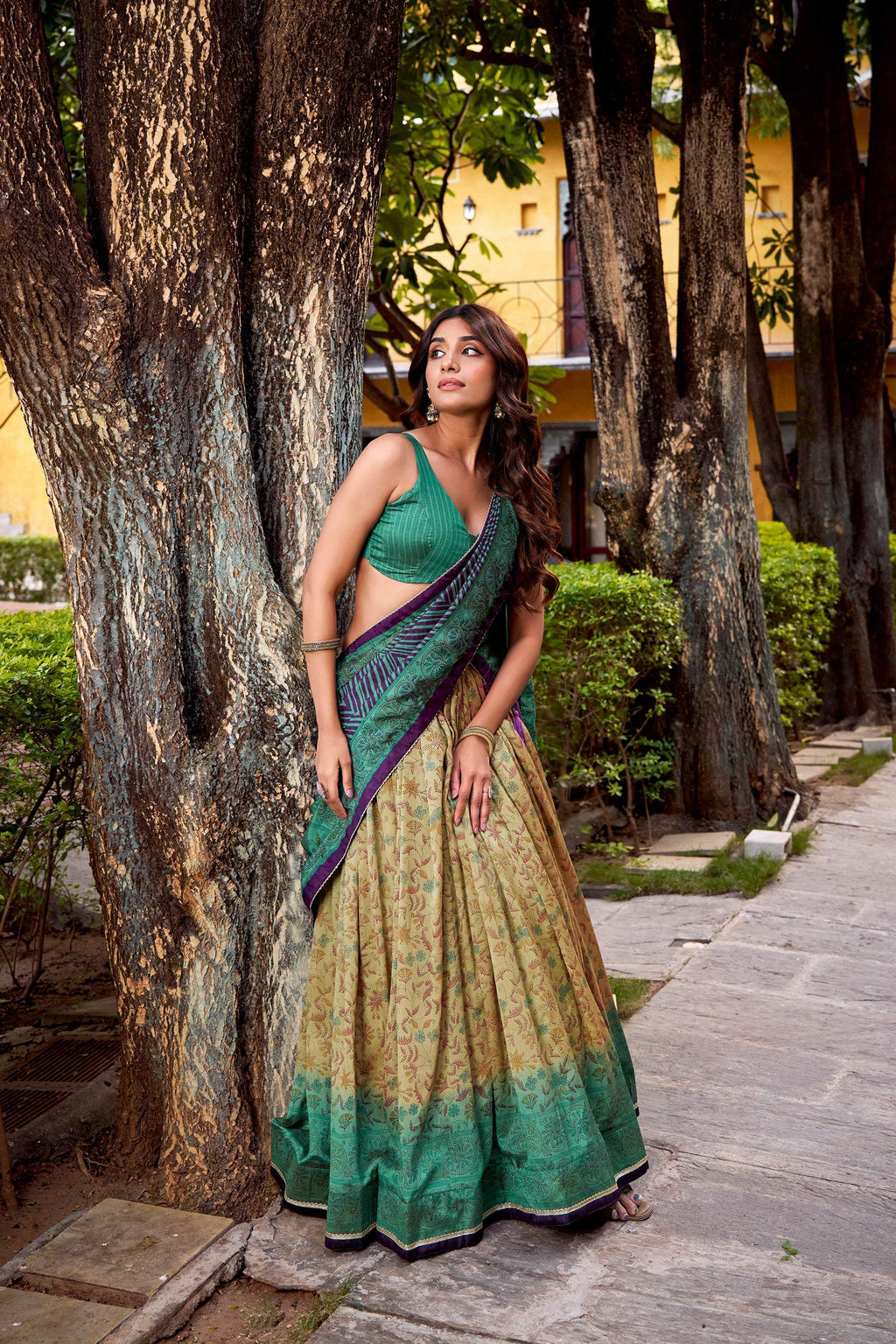 Lorenvalley Fashion Multicolor Vichitra Silk Printed Lehenga Choli with Dupatta