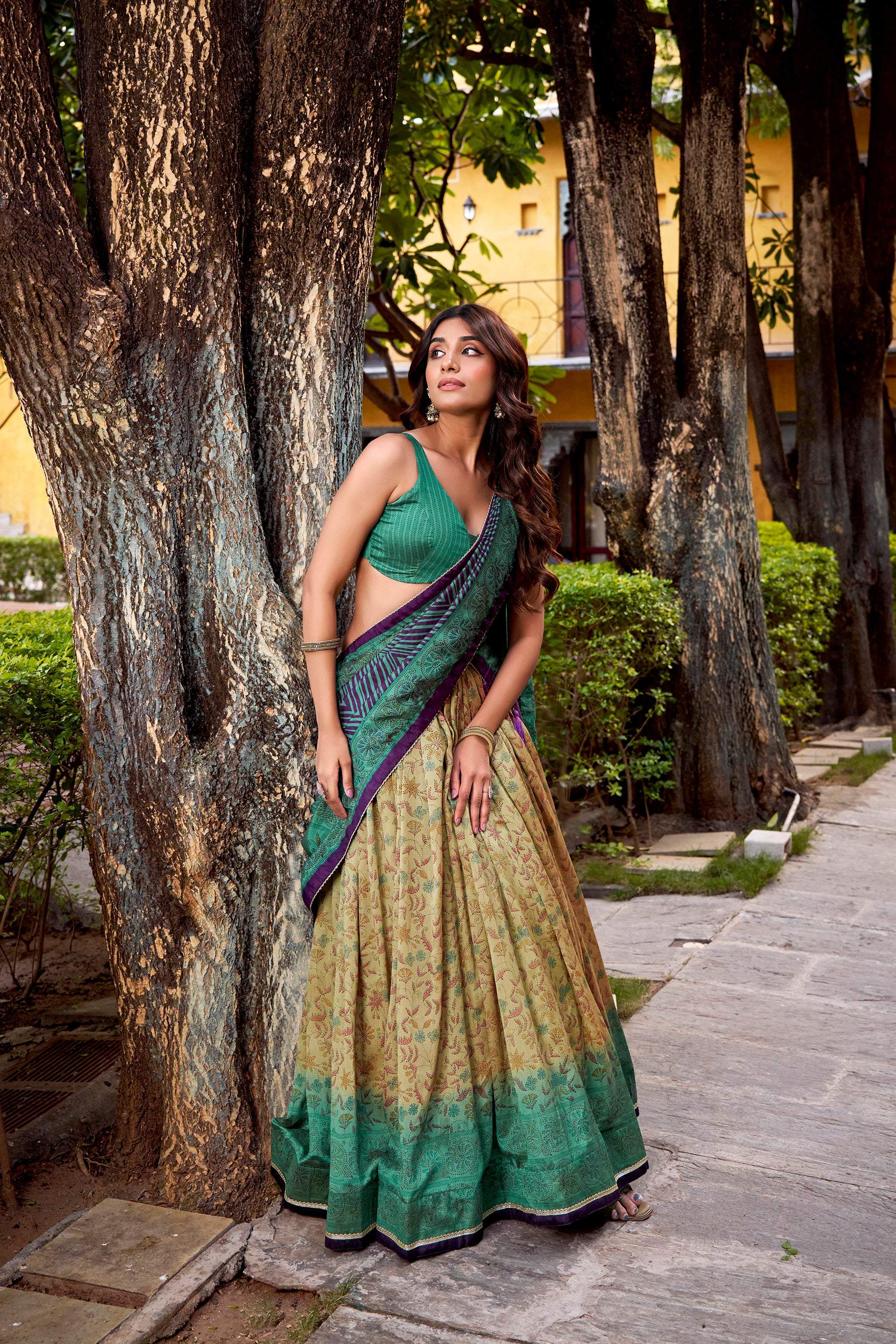 Lorenvalley Fashion Multicolor Vichitra Silk Printed Lehenga Choli with Dupatta