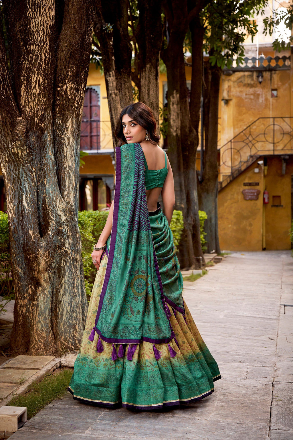 Lorenvalley Fashion Multicolor Vichitra Silk Printed Lehenga Choli with Dupatta