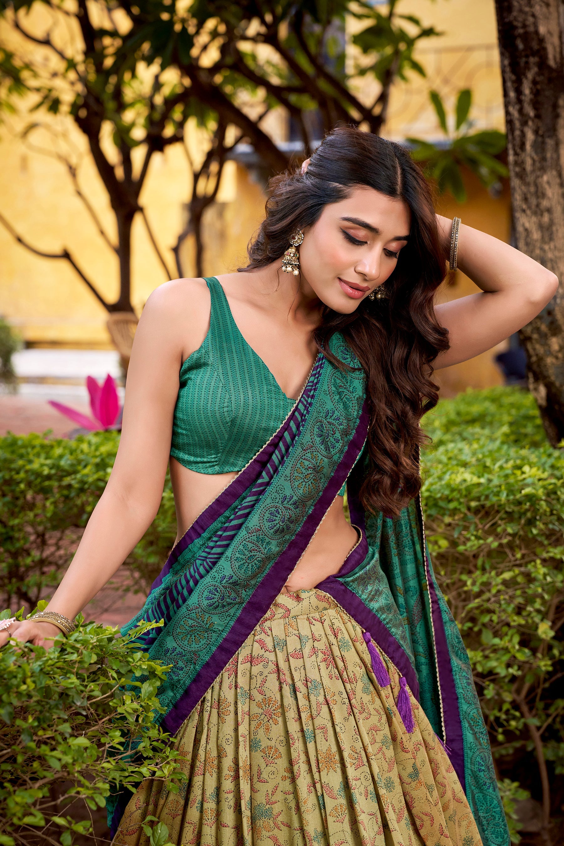 Lorenvalley Fashion Multicolor Vichitra Silk Printed Lehenga Choli with Dupatta