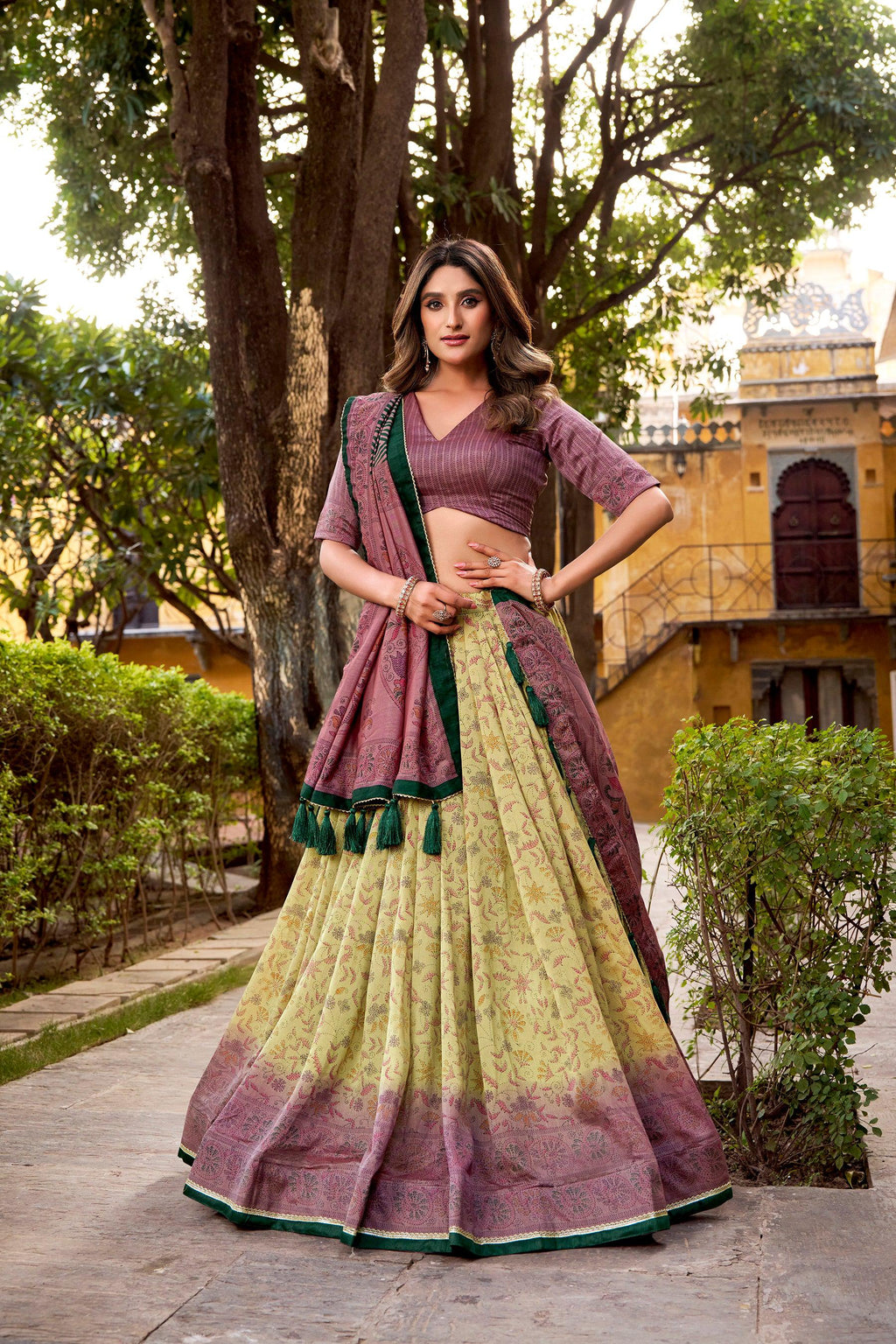 Lorenvalley Fashion Multicolor Vichitra Silk Printed Lehenga Choli with Dupatta