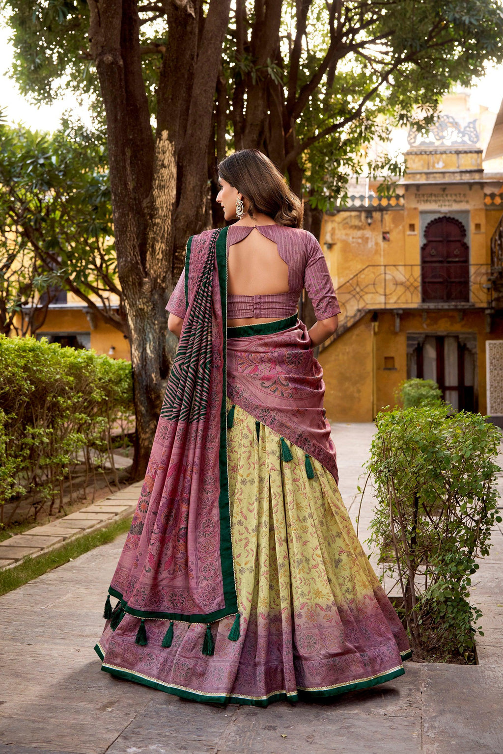 Lorenvalley Fashion Multicolor Vichitra Silk Printed Lehenga Choli with Dupatta