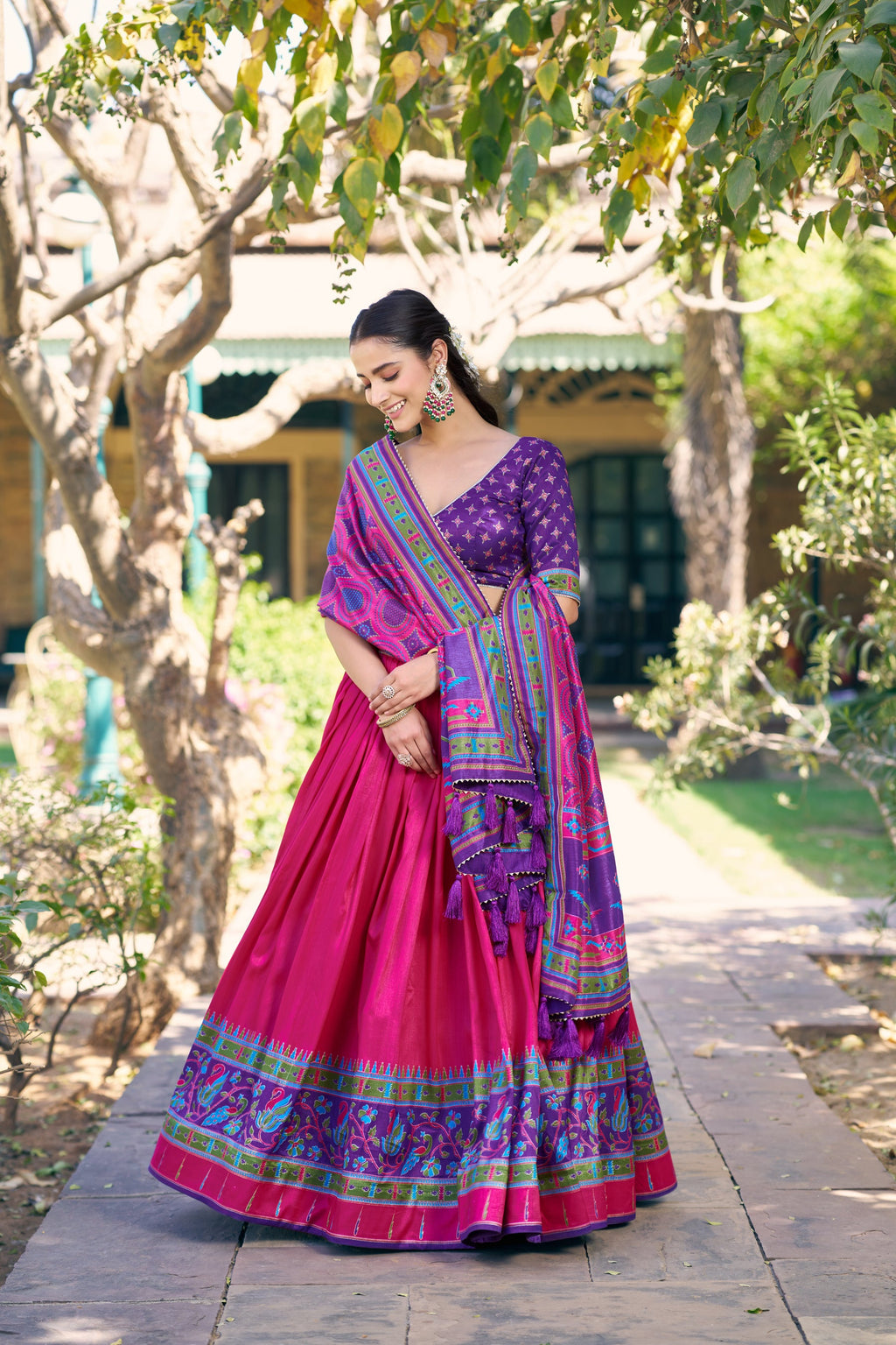Lorenvalley Fashion Pink Tasar Silkprinted With Iconic Sparkle Lehenga Choli With Dupatta