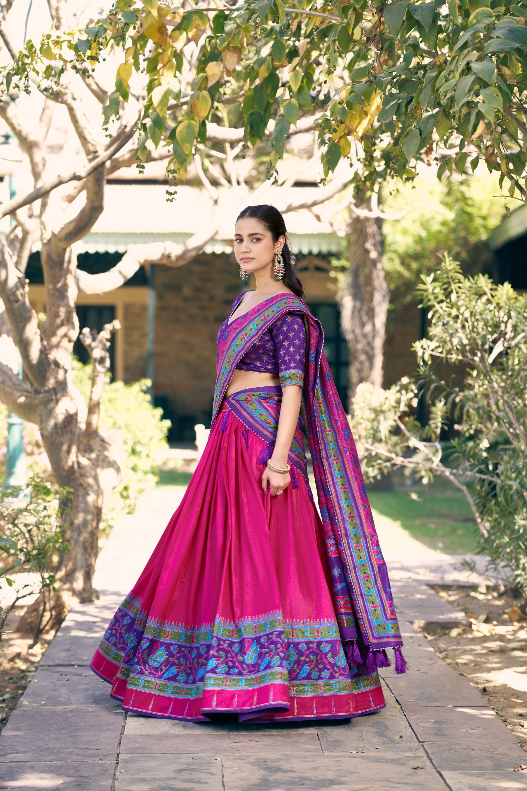 Lorenvalley Fashion Pink Tasar Silkprinted With Iconic Sparkle Lehenga Choli With Dupatta