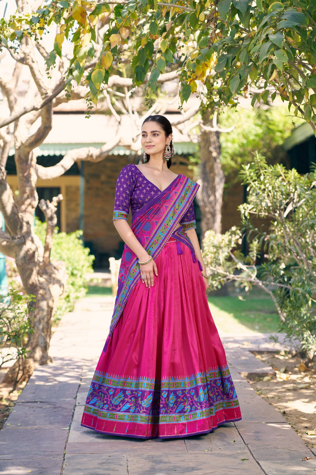 Lorenvalley Fashion Pink Tasar Silkprinted With Iconic Sparkle Lehenga Choli With Dupatta