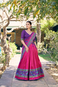 Lorenvalley Fashion Pink Tasar Silkprinted With Iconic Sparkle Lehenga Choli With Dupatta
