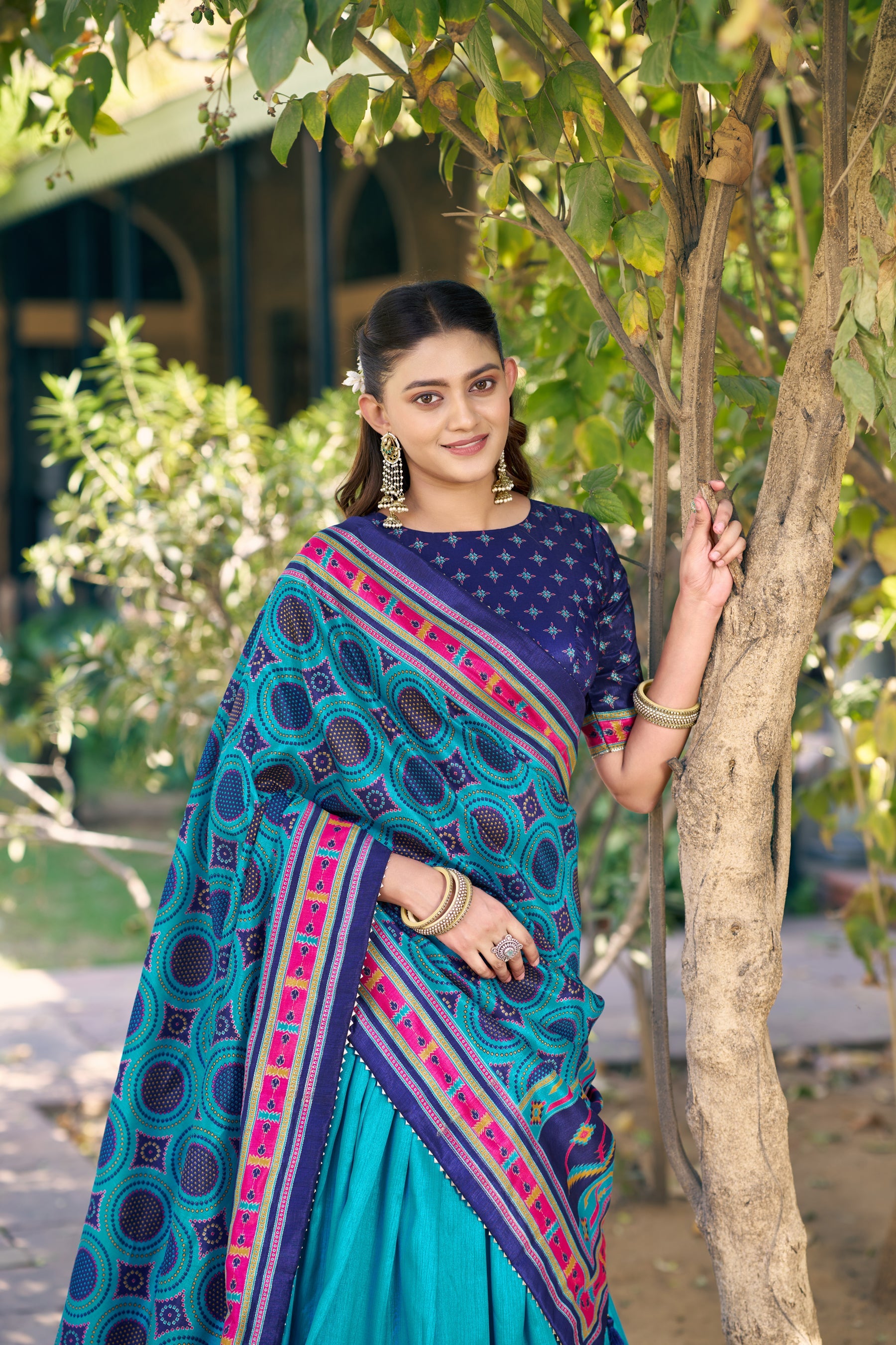 Lorenvalley Fashion Skyblue Tasar Silkprinted With Iconic Sparkle Lehenga Choli With Dupatta