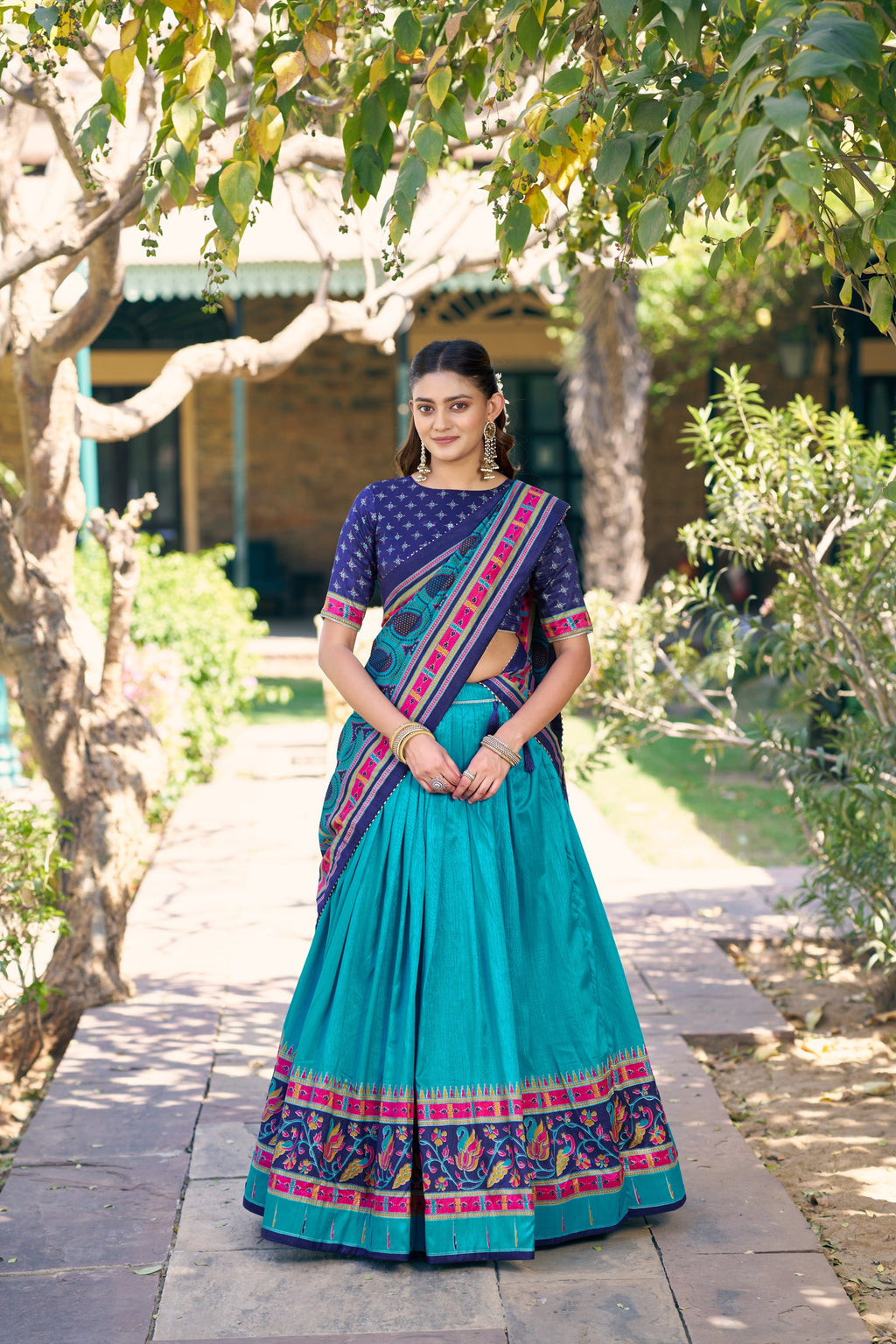 Lorenvalley Fashion Skyblue Tasar Silkprinted With Iconic Sparkle Lehenga Choli With Dupatta