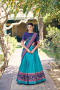 Lorenvalley Fashion Skyblue Tasar Silkprinted With Iconic Sparkle Lehenga Choli With Dupatta