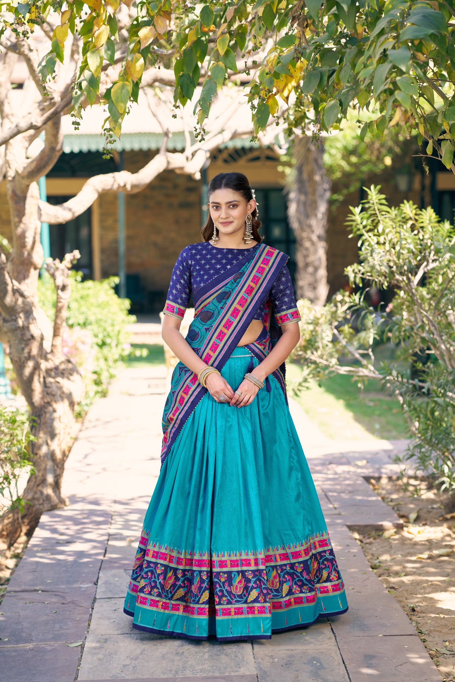 Lorenvalley Fashion Skyblue Tasar Silkprinted With Iconic Sparkle Lehenga Choli With Dupatta